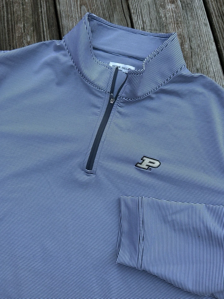 Peter Millar Performance 1/4 Zip Pullover Striped Golf Purdue Boilermakers XXL - Image 1 of 4