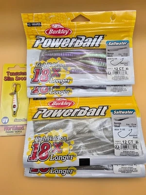 LOTE de 4 barras/sombra Berkley PowerBait Bonga + cuchara delgada de tungsteno Northland gratis Foto 1 de 4