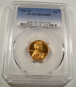 1952-D PCGS MS66RD LINCOLN CENT 1c WHEAT PENNY MS 66 RD RED - Picture 1 of 4