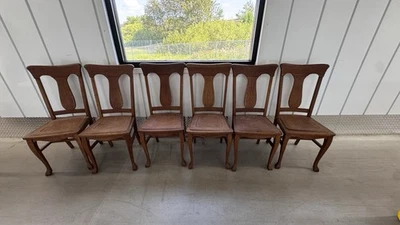 6 Antique Chairs, Oak With Leather - Image 1 of 4