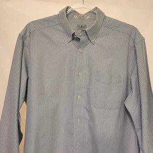 Vintage LL Bean blau & weiß gestreift Button-Down traditionelle Passform Hemd Herren 16 36 - Bild 1 von 6