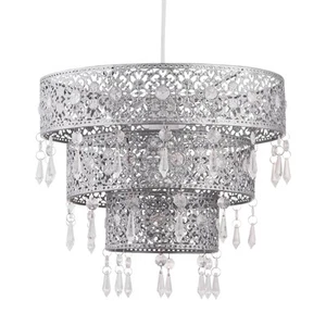 Plafoniera moderna argento 3 livelli metallo ritagliato paralume sospensione design marocchino - Foto 1 di 5
