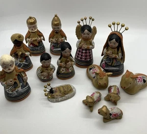 Mexikanische Volkskunst Krippe Handarbeit handbemalt Ton 14 Teile einige Mängel - Bild 1 von 19