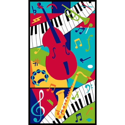 Music Fabric Instruments Sax Keyboard Bass All That Jazz Cotton Blank 24" Panel - Image 1 of 1