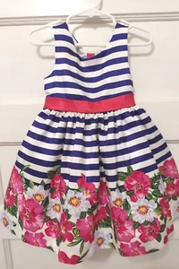 Nannette Kids Girl's Size 2T Multicolored Stripe Floral Sleeveless Dressy Dress - Picture 1 of 11