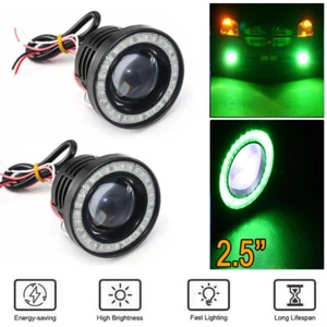 2.5 Inch Car COB LED Fog Light Projector Green Angel Eyes Halo Ring DRL Lamps - Picture 1 of 8