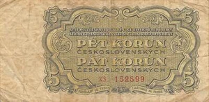 Czechoslovak  5  Korun  1961  Series  XS  Circulated Banknote XYZ6 - Picture 1 of 2