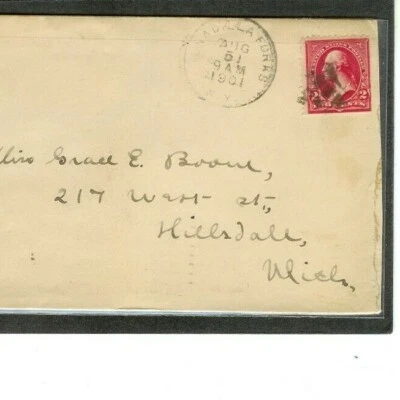 VINTAGE ENTIRE # 279B  Cork Cancel  "??unadilla, NY., 8-5-1901" to Hillsdale, MI - Image 1 of 3