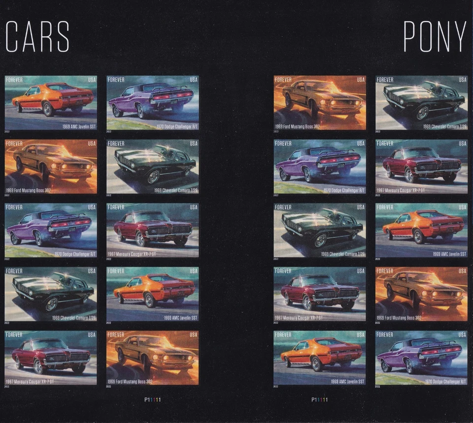 US 5715a-5719a 5719c Pony Cars imperf NDC vert gutter block 20 MNH 2022 - Image 1 of 1