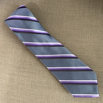 Corbata para hombre Perry Ellis Abbott a rayas clásica púrpura azul nueva con etiquetas Foto 1 de 2