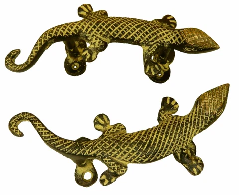 Carved Lizard Door Handle Antique Style Handmade Brass Drawer Window Pull Knob Cover
