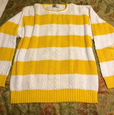 Christian Dior (vintage ~ años 80) - Suéter para hombre, talla XL, rayas amarillas/blancas Foto 1 de 4