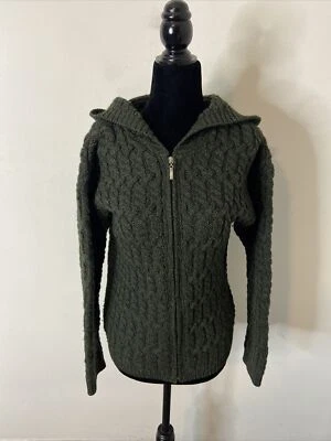 Aran Craft Ireland Woman S Cable Knit Moreno Wool Knit Sweater Jacket Green  - Image 1 of 4