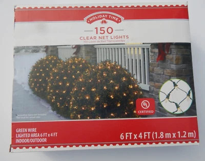 Wal-Mart Holiday Time 150 Clear Net Lights 6ftx4ft Green Wire Box Varies - Image 1 of 4