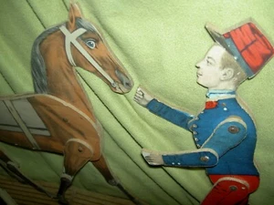 Antique 1882 labeled Paris JEUX de JARDIN Cavalier 38 Regiment w/horse wood toy - Picture 1 of 9