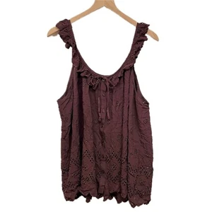 New Torrid Brown Eyelet Ruffle Tie Front Tank Top - Size 2X - Picture 1 of 6