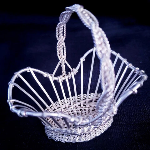 Vintage 3" Artisan Handmade Silver Basket Wire Wrapped Miniature Dollhouse Cover