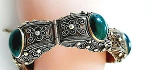 SILBER ARMBAND ° MALACHIT ° vergoldet ° Blumendekor ° Silberschmuck ° - Bild 1 von 12