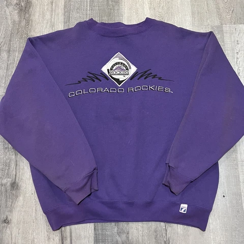 VTG Colorado Rockies Logo 7 Purple Embroidered MLB Denver Baseball Sweatshirt XL Cover