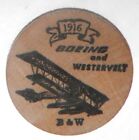 Boeing Employee Coin Club Show 1973 1916 Westervelt B&W Biplane Wooden Nickel