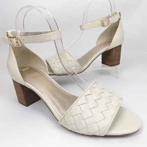 NEW! Anne Klein Women Carine Block Heel Ankle Strap Heel White Sandals Size 9 M - Picture 1 of 12