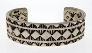 Solid Sterling Silver Bracelet By Navajo Artist Elvira Bill - Picture 1 of 5