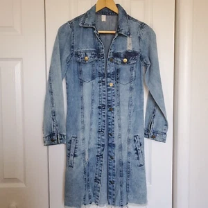 Denim Distressed Dress Size S Youth XS Woman 32 Chest 26 Waist Thrashed Grunge - Picture 1 of 9