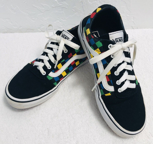 Scarpe da skate basse VANS vecchia scuola sneaker (taglia giovane 5) tela multi scacchi
