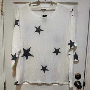 Avenue Womens Ivory Gray Stars Top 22/24 Dolman Sleeves Shirt New - Picture 1 of 6