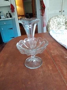 Vintage Clear Glass Epergne Vase Centerpiece, 9", Scalloped - Picture 1 of 5