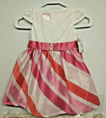 Vestido Top de Encaje Blanco Niñas Rosa Coral Tiras Mangas Gorra Pascua 18m, 2T, 3T Foto 1 de 4