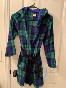 Cat & Jack Boys Plaid Soft Cozy Bath Robe Size M 8-10 Blue Green - Picture 1 of 10