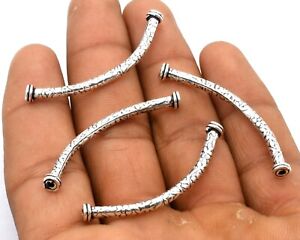 6 Pcs 40X3mm Bali Curved Tube Bead Antique Silver Plated