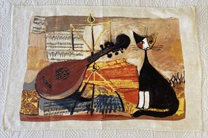 Vintage Ulster Weavers Pure Linen Tea Towel Cat & Fiddle by Rosina Wachtmeister - Picture 1 of 12