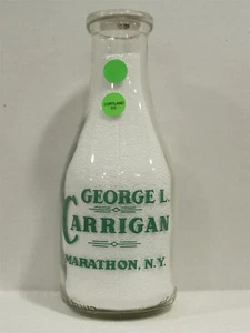 Botella de leche TRPQ George L Carrigan granja lechera maratón NY CORTLAND COUNTY rara - Imagen 1 de 2