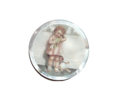 Adorable Baby Girl & Her Dolls - Mother of Pearl MOP Shank Button 1+3/8" Toddler - Image 1 of 2