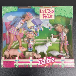Li'l Zoo Pals barbie, Kelly, Stacie con animali della fattoria 1998 MFR 19625 sigillato - Foto 1 di 9