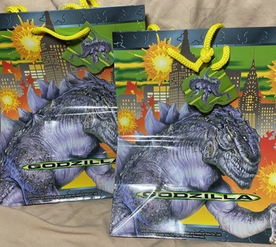 Vintage 1998 Godzilla Gift Bag, set of 2 Unused, 7"x9"x4" Heavy Reusable UNUSED - Image 1 of 4