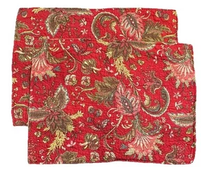 Set Of 2 Floral Red Quilted Pillow Shams Standard C & F Enterprises Constantine - Picture 1 of 11