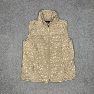 Chaleco Onque Casual PM Hoja Dorada Acolchado Metálico Cuello Simulado Ligero Vacaciones Foto 1 de 4