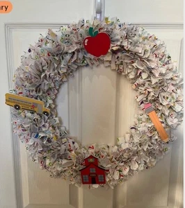 Apple For The Teacher Rag Wreath 16 Inch Round - Picture 1 of 1