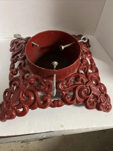 Vintage Heavy Duty  Christmas Tree Stand Cast Iron Red Ornate Design. Good Cond - Picture 1 of 14