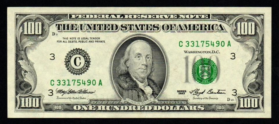 $100 1993 Philadelphia District GEM UNC Federal Reserve Note! - Image 1 of 2