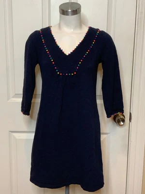 Boden Navy Blue Mini Tunic Dress w/ Rainbow Nub Trim, Size 2P - Image 1 of 4