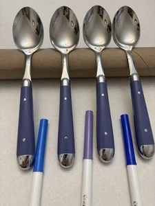Oneida Palette Violet Stainless Riveted Place/Oval Soup Spoons Set of 4 - Picture 1 of 4