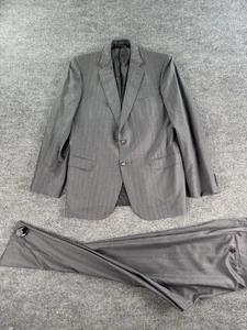 Brioni  46 L Gray Shadow Stripe Herringbone Wool Suit 2 Piece Italy Pants 38x31 - Picture 1 of 23