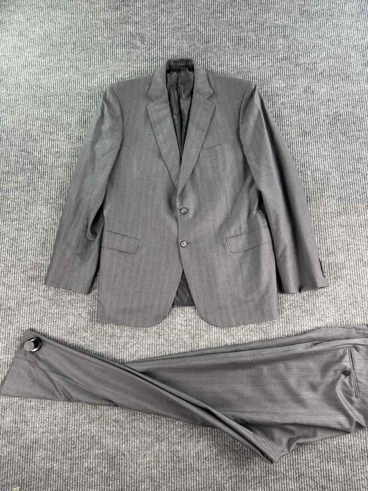 Brioni  46 L Gray Shadow Stripe Herringbone Wool Suit 2 Piece Italy Pants 38x31 - Image 1 of 4