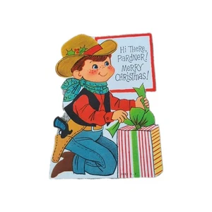 Vintage Karte Frohe Weihnachten Cowboy unbenutzt  - Bild 1 von 2