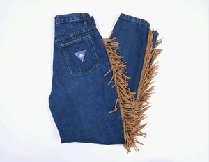 Cap Ferrat Vintage Western Fringe Blue Denim Jeans High Rise Tapered Small - Picture 1 of 15