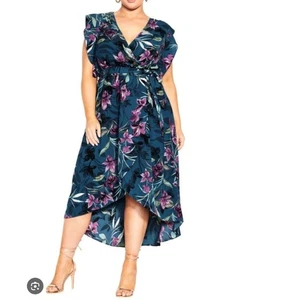 Maxi abito nuovo con etichette City Chic Plus stampa Nicole in Teal Priscilla Vine XXL/24 - Foto 1 di 7